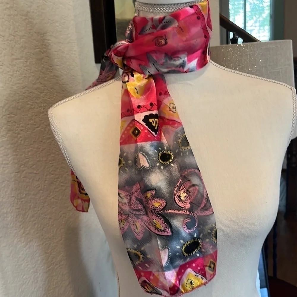 Pink and Black Yellow Bright Vibrant Scarf Barbie Pink Semi Sheer